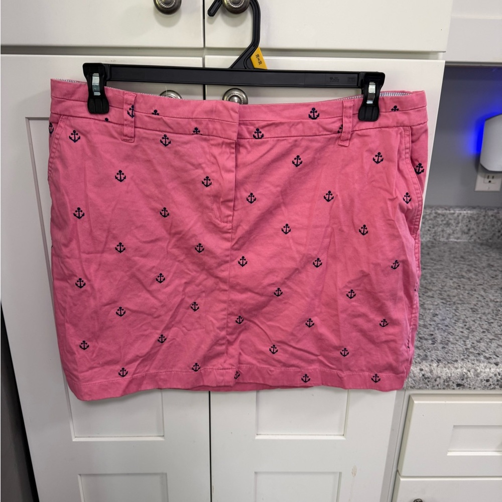 British Khaki Pink Mini Skirt with Navy Anchor Embroidery